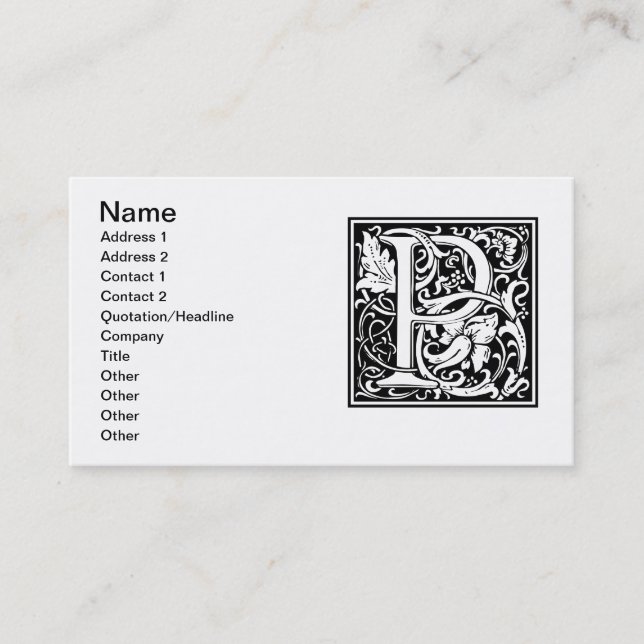 Tarjeta De Visita Carta P Monograma medieval Art Nouveau (Anverso)