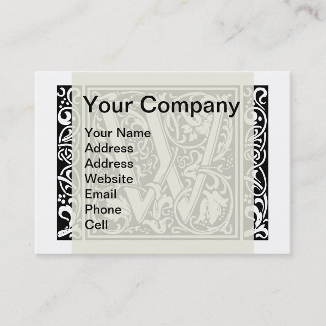 Tarjeta De Visita Carta W Monograma medieval Art Nouveau (Anverso)