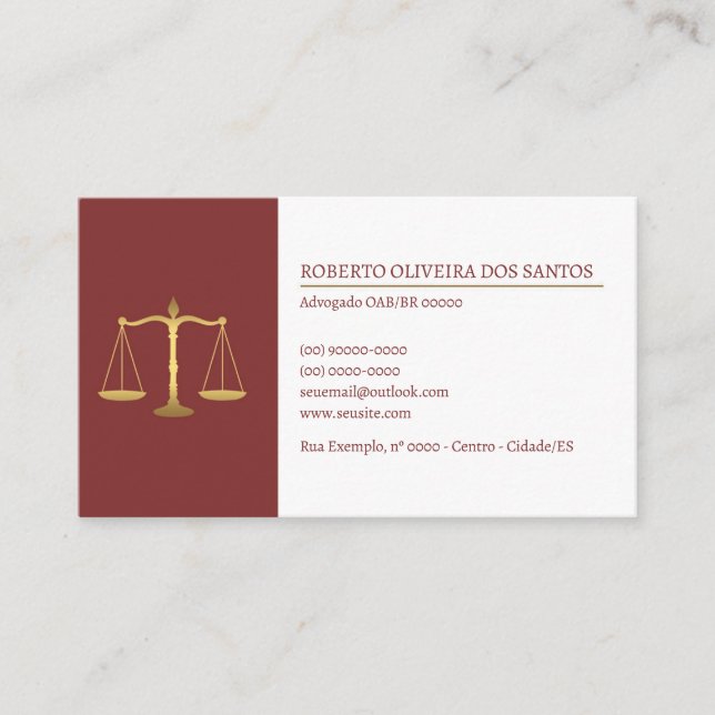 Tarjeta De Visita Cartão de Visita Advogado - Vinho Tinto (Anverso)