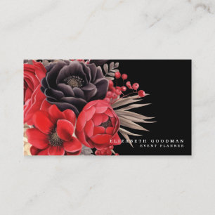 Tarjeta De Visita Cartas clásicas de negocios negras con flores roja