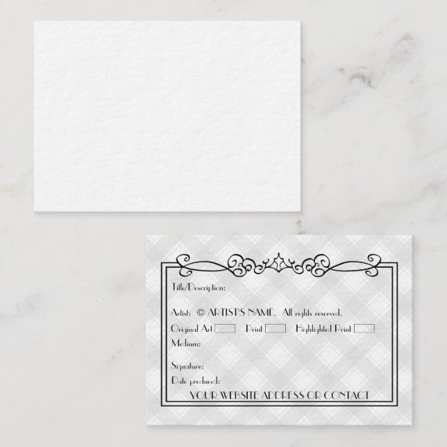 Tarjeta De Visita Cartas de arte en blanco de artista ACEO con COA (Anverso / Reverso)