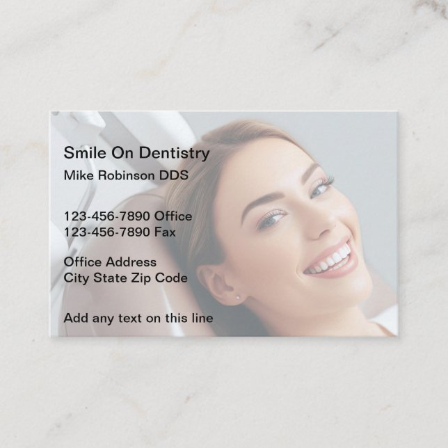 Tarjeta De Visita Cartas de negocios de Dentista sobre el tema sonre (Anverso)