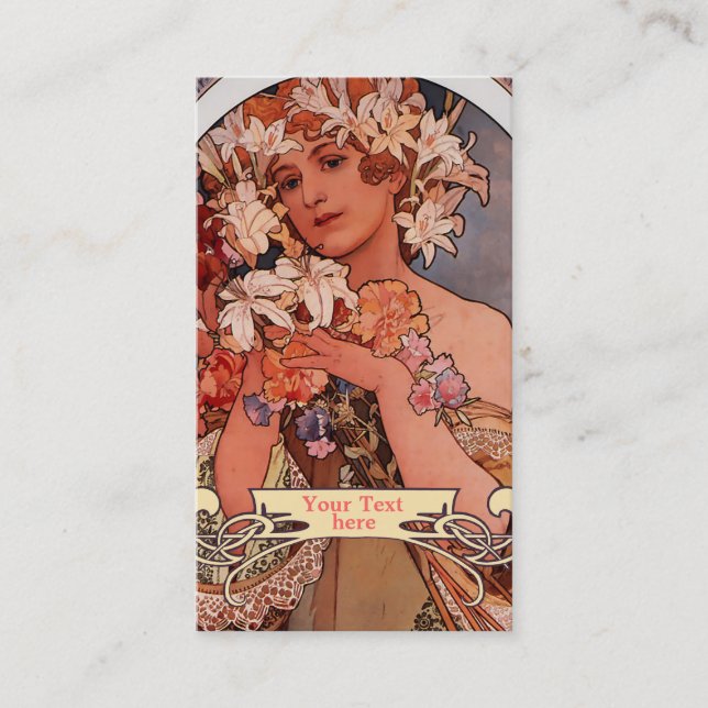 Tarjeta De Visita Cartas de negocios de estilo Art Nouveau de Mucha (Anverso)