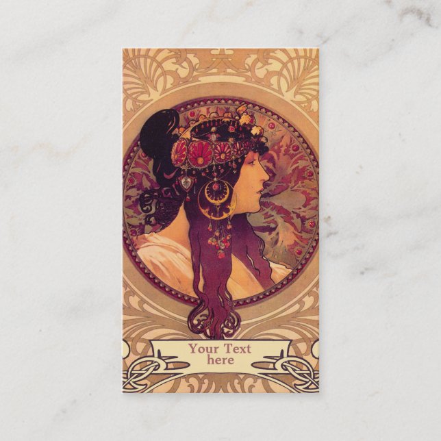 Tarjeta De Visita Cartas de negocios de estilo Art Nouveau de Mucha (Anverso)