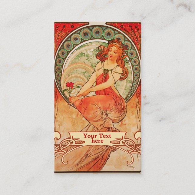 Tarjeta De Visita Cartas de negocios de estilo Art Nouveau de Mucha (Anverso)