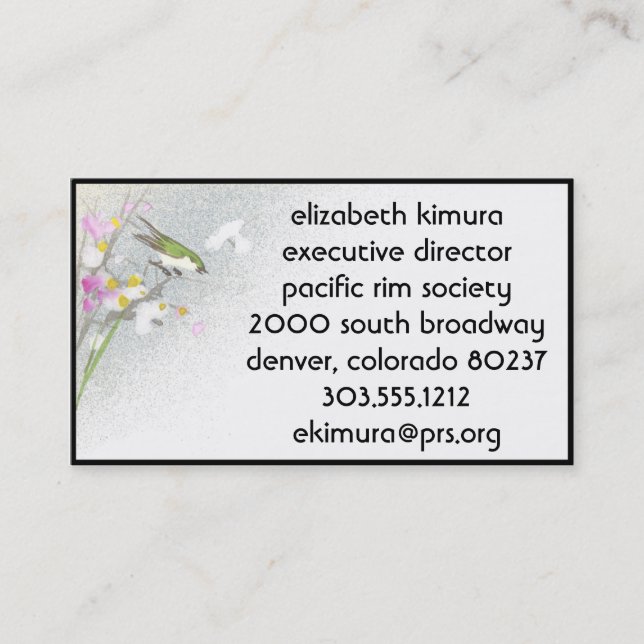 Tarjeta De Visita Cartas de negocios de estilo asiático con pájaro v (Anverso)