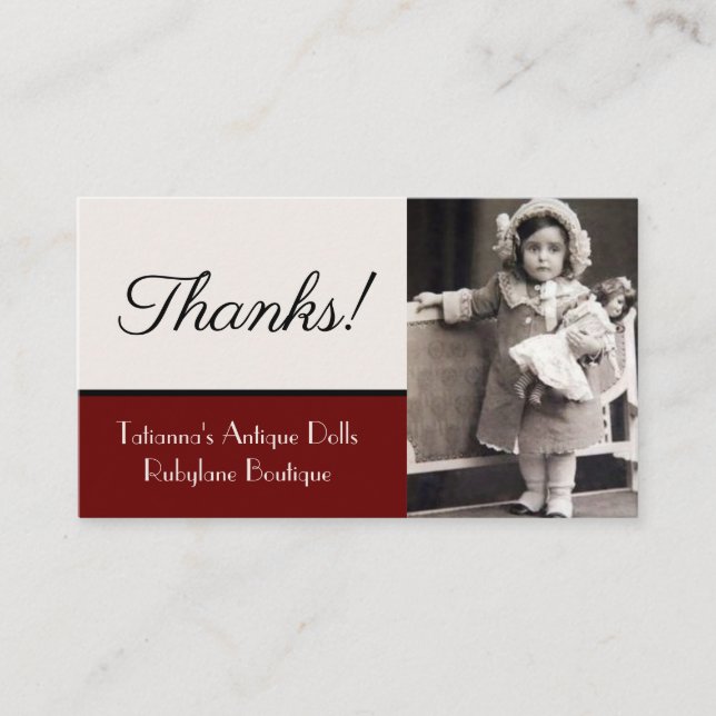 Tarjeta De Visita Cartas de negocios de muñecas antiguas Rubylane Eb (Anverso)