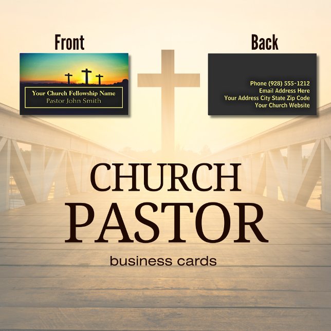 Tarjeta De Visita Cartas de negocios del Pastor de Iglesia de tres c (Sunset Three Crosses Church Pastor Cards)