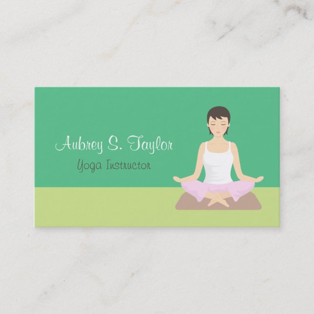 Tarjeta De Visita Cartas de negocios verdes de instructora de yoga (Anverso)