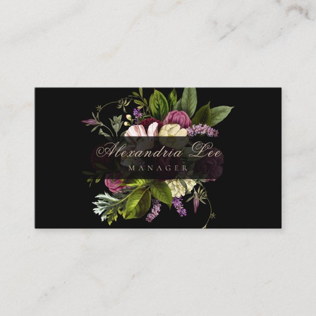 Tarjeta De Visita Cartas de Negra Botánica Floral (Anverso)
