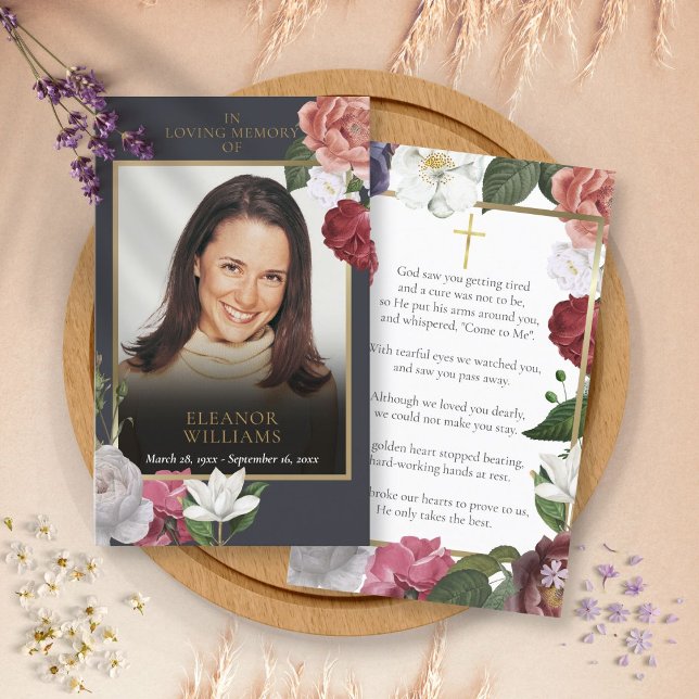 Tarjeta De Visita Cartas de oración de fotos florales conmemorativas (Subido por el creador)