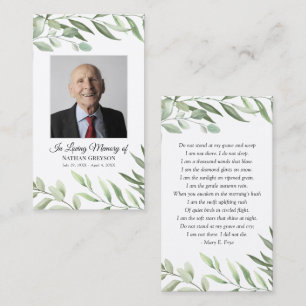 Tarjeta De Visita Cartas de oración de funerales de fotografía verde