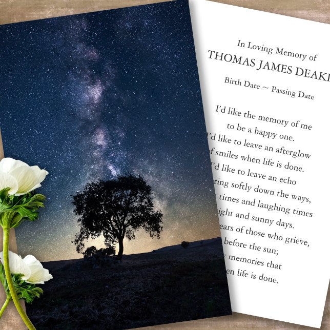Tarjeta De Visita Cartas de oración para las estrellas celestiales d (night sky, stars, celebration of life, in loving memory of, prayer cards for bereavement)