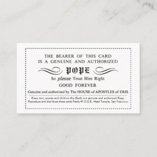Tarjeta De Visita Cartas de Papa de Discordia
