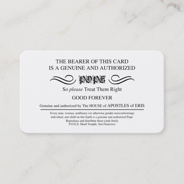 Tarjeta De Visita Cartas de Papa de Discordia (Anverso)