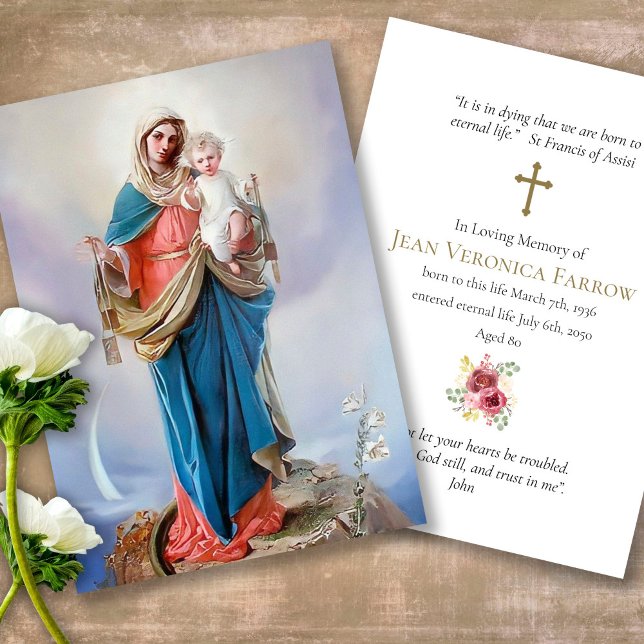 Tarjeta De Visita Cartas de solidaridad de la plegaria Mary (catholic, religious, celebration of life, in loving memory of, prayer cards for bereavement)