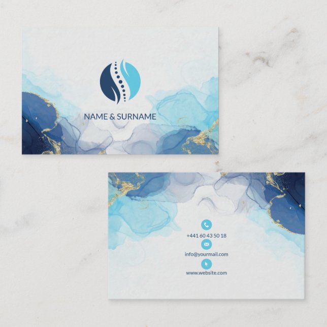 Tarjeta De Visita Carte de visite élégante bleue pour massage (Anverso / Reverso)