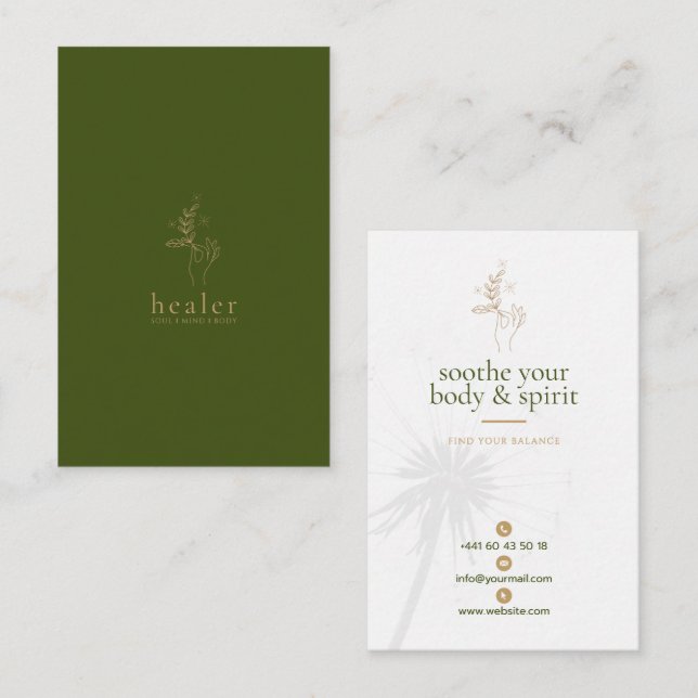 Tarjeta De Visita Carte de visite florale élégante soin énergétique (Anverso / Reverso)