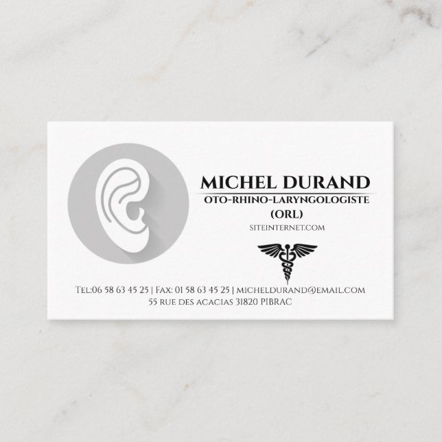 Tarjeta De Visita Cartes de visite Médicales ORL oto-rhino-laryngo (Anverso)