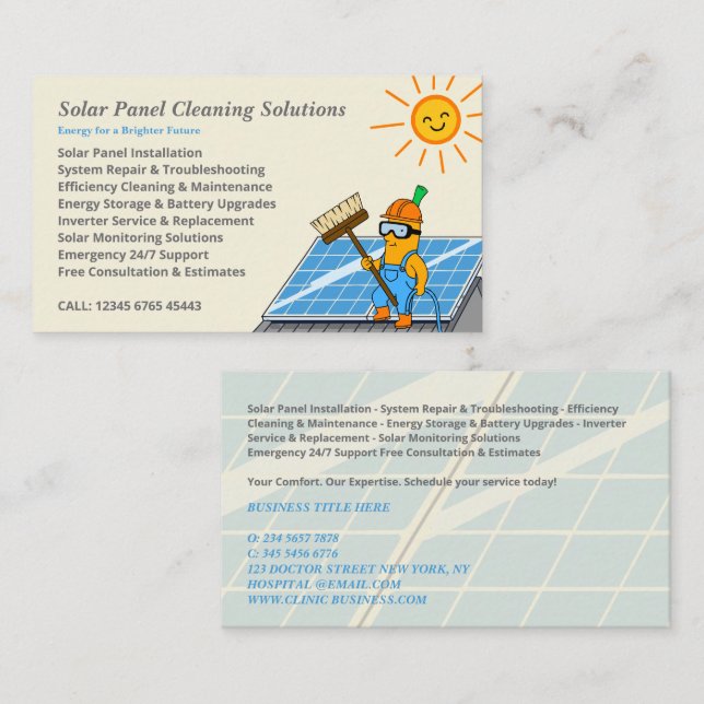 Tarjeta De Visita Cartoon Solar Panel Cleaning Services (Anverso / Reverso)