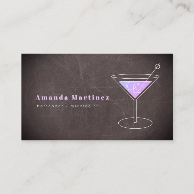 Tarjeta De Visita Cartucho mixólogo de cócteles morado (Anverso)
