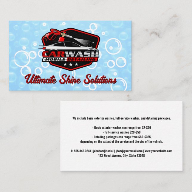 Tarjeta De Visita Carwash Mobile Detailing | Soap Bubbles (Anverso / Reverso)