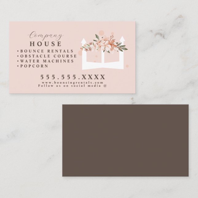 Tarjeta De Visita Casa Castillo Ininflable Blanca Alquiler de Fiesta (Anverso / Reverso)