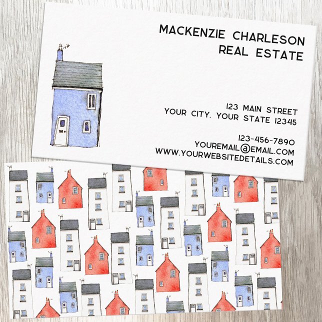 Tarjeta De Visita Casa de acuarela (Watercolor house business card for real estate agent, builder, home repair and renovation and more)