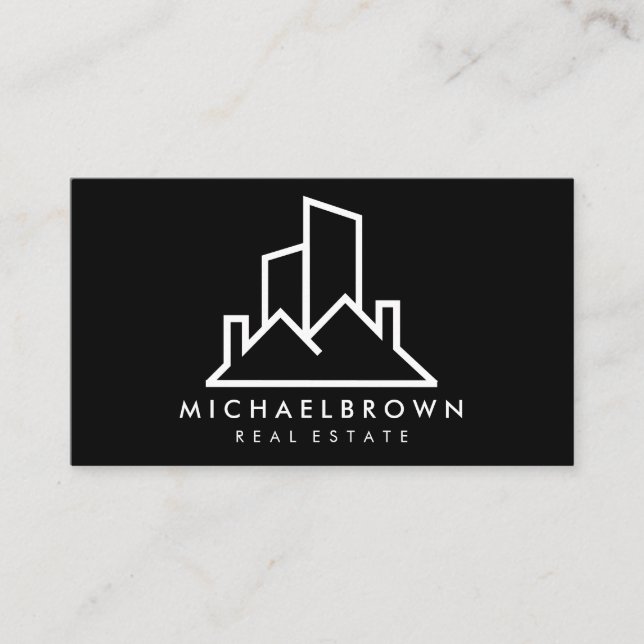 Tarjeta De Visita Casa de alquiler negro con techo de propiedades (Anverso)