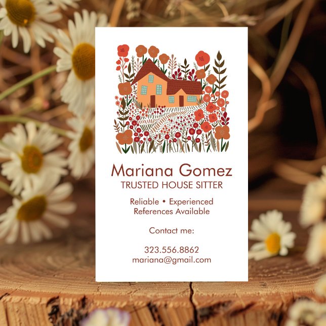 Tarjeta De Visita Casa de huéspedes sentada en el jardín Personaliza (Housesitter House Sitting Garden Farmhouse Custom Business Card
)