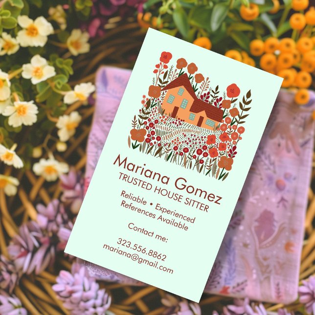 Tarjeta De Visita Casa de huéspedes sentada en el jardín Personaliza (Housesitter House Sitting Garden Farmhouse Custom Business Card
)