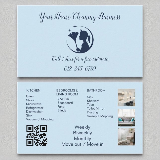 Tarjeta De Visita Casa de limpieza de doncella azul de moda Código Q (Subido por el creador)