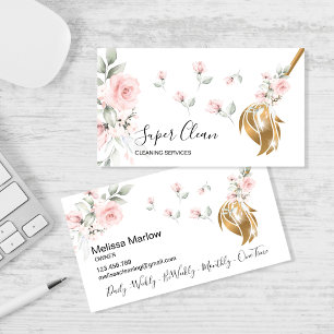 Tarjeta De Visita Casa de limpieza de doncella Flor de oro resplande