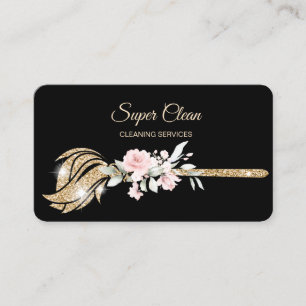 Tarjeta De Visita Casa de limpieza de doncella Flor de oro resplande