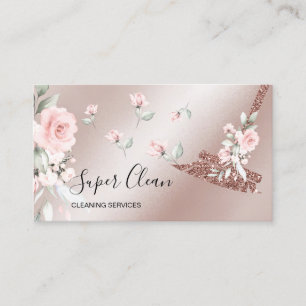 Tarjeta De Visita Casa de limpieza de doncella Flor de oro rosa espa