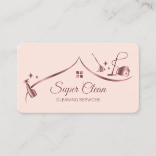 Tarjeta De Visita Casa de limpieza de doncella rosa espumoso dorado