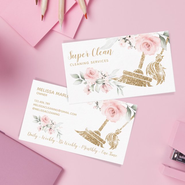 Tarjeta De Visita Casa de limpieza de maestría Sparkling Gold Floral (Subido por el creador)
