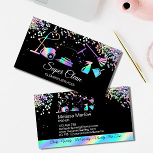 Tarjeta De Visita Casa de limpieza de maestrías Holografía Sparkling