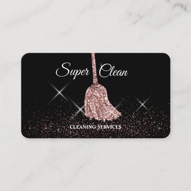 Tarjeta De Visita Casa de limpieza doméstica rosa esparcido MOP Busi (Anverso)