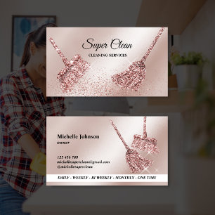 Tarjeta De Visita Casa de limpieza doméstica rosa espumoso de oro C
