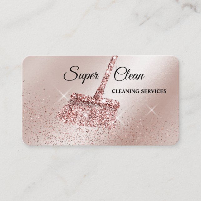 Tarjeta De Visita Casa de limpieza doméstica rosa espumoso de oro C (Anverso)