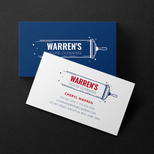 Tarjeta De Visita Casa de limpieza minimalista azul y roja de servic