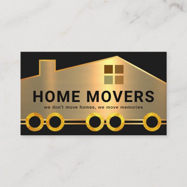 Tarjeta De Visita Casa De Oro Creativo En Ruedas En Movimiento (Anverso)