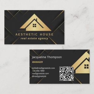 Tarjeta De Visita Casa de Oro Moderna Logotipo Inmobiliaria Agente I