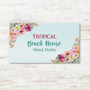 Tarjeta De Visita Casa de Playa Floral Tropical de Acuarela Rosa
