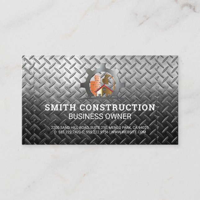 Tarjeta De Visita Casa del engranaje de construcción | Fondo metálic (Anverso)
