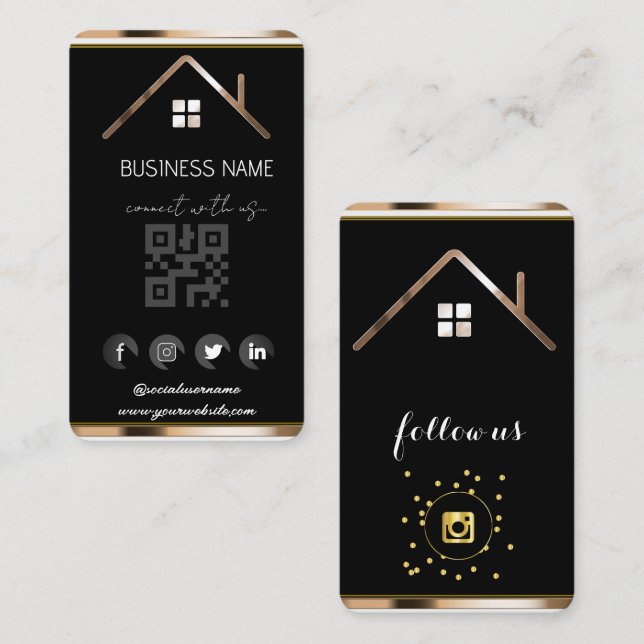 Tarjeta De Visita Casa Inmobiliaria - Medios Sociales Código QR (Anverso / Reverso)