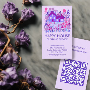 Tarjeta De Visita Casa Limpieza Servicios Hogar Floral Farmhouse QR