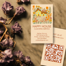 Tarjeta De Visita Casa Limpieza Servicios Hogar Floral Farmhouse QR