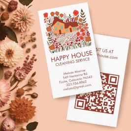 Tarjeta De Visita Casa Limpieza Servicios Hogar Floral Farmhouse QR
